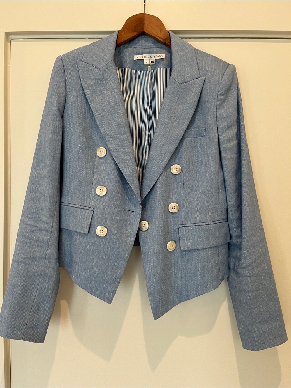 Veronica Beard Light Blue Double-Breasted Cropped Blazer